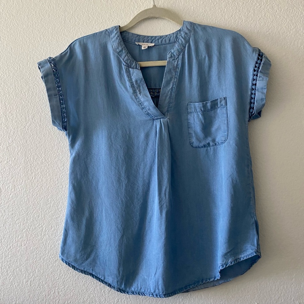 Mine, Soft Denim Boho Sleeve Detailed Blouse